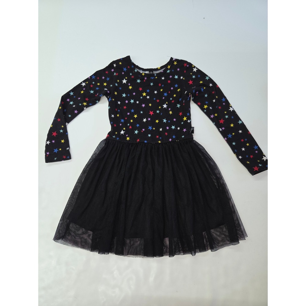 PixieLane Girls Black Star Print Long Sleeve Tulle Tutu Dress Size 4 Made in USA